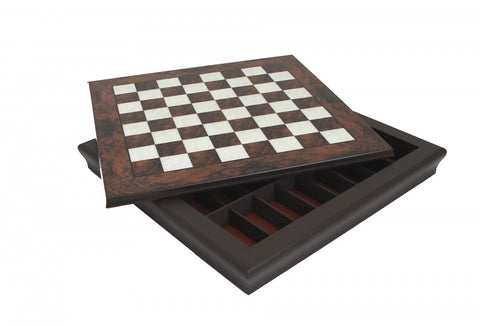 Walnut Chess Board with Piece Storage, 40x40 cm, 4 cm Squares, Italfama Italy