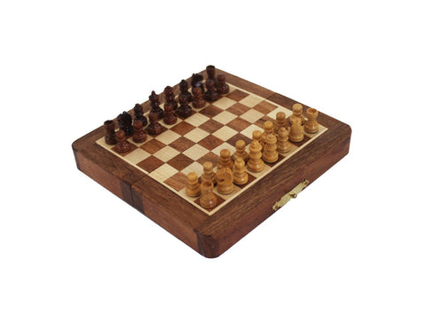 Italfama Magnetic Wooden Travel Chess Set, Folding Board 13x13cm, Italian