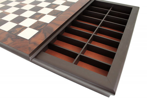 Walnut Chess Board with Piece Storage, 40x40 cm, 4 cm Squares, Italfama Italy