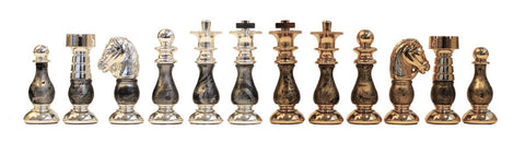 Italfama French Brass & Wood Chess Pieces Gold/Silver Plated 3" King Handmade