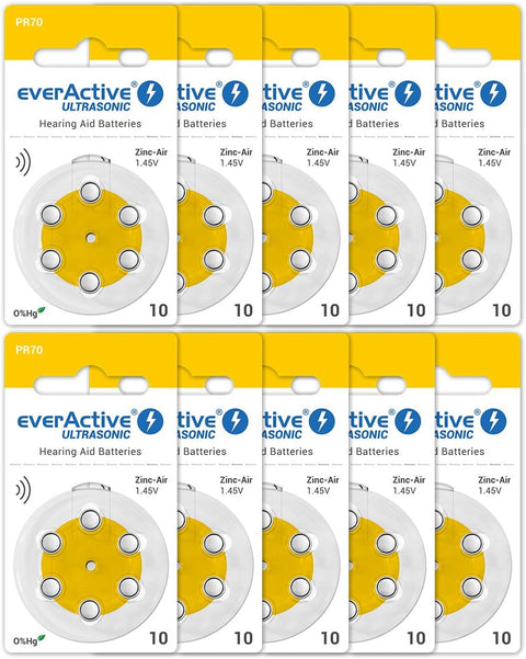 6x Everactive Ultrasonic Size 10 PR70 Hearing Aid Batteries 1.45V Zinc Air