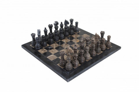 Italfama Italian Marble Chess Set Black & Gray, Leather Case, 30cm Board