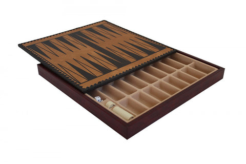 Luxury 3-in-1 Chess Set Metal/Wood, Faux Leather Board w/ Storage, Italfama