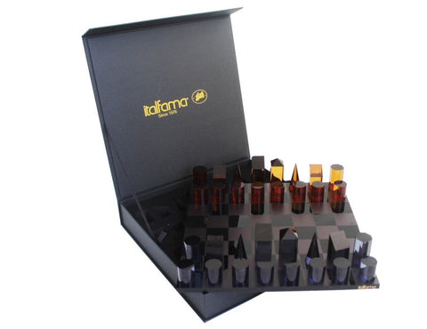 Italfama Acrylic Chess Set, Geometric Pieces, Black/Orange, 30x30cm, Luxury Box
