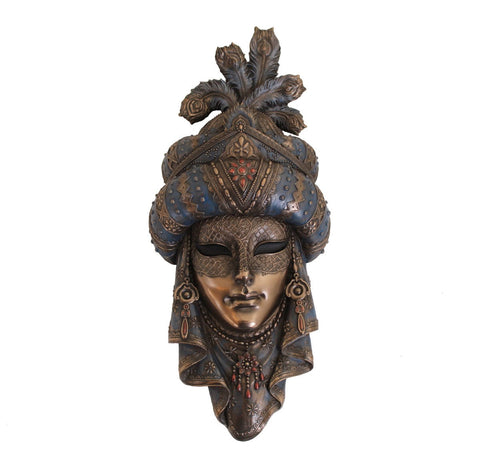 Venetian Turban Mask Wall Decor, Bronze Resin, 14x32cm, Handcrafted in Italy