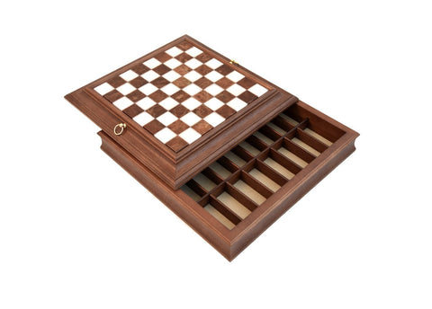 Handcrafted Wood & Marble Chess Board with Storage, 37x37cm, Made in Italy