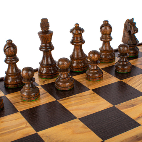 Wooden Chess Set Staunton Chessmen Olive Burl Board 43Cm Manopoulos Skw43B50H