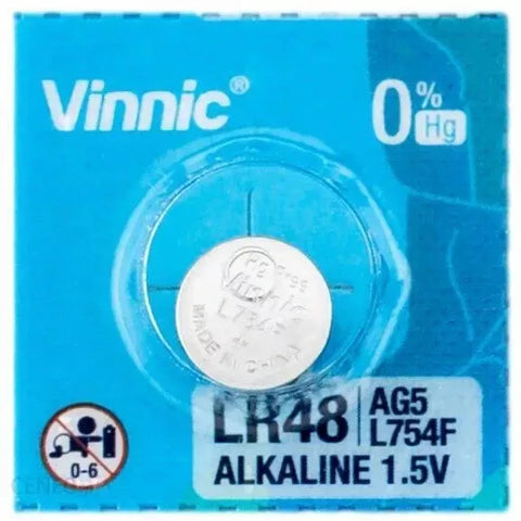 10 Vinnic Alkaline Batteries L754 G5 Lr48 193 1.5V 10Bl No Mercury