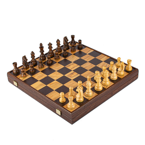 Wooden Chess Set Staunton Chessmen Olive Burl Board 43Cm Manopoulos Skw43B50H