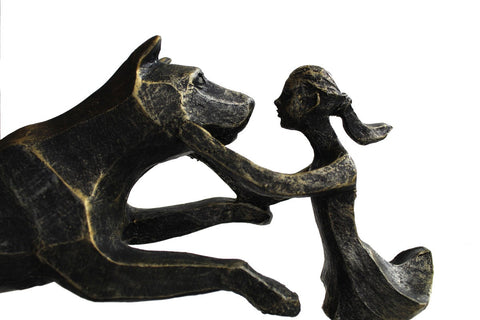 Bronze-Finish Resin Human & Dog Friendship Statue 32x9x21cm Italfama Italy