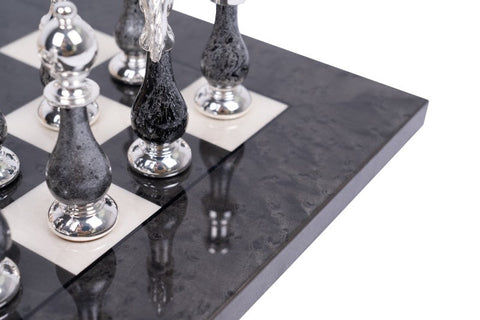 Italfama Metal & Wood Chess Set, 51cm Lacquered Board, Gold/Silver-Plated