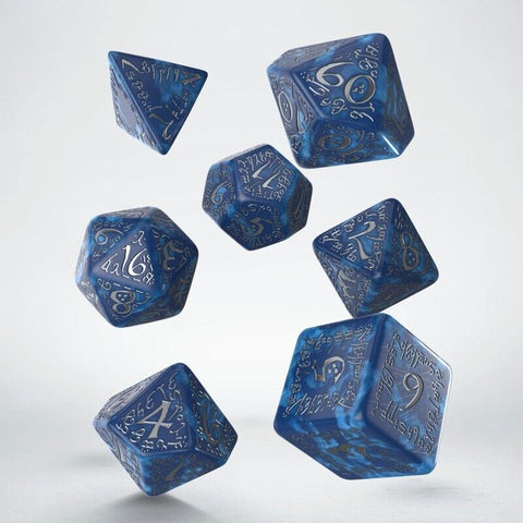 Elvish Cobalt & Silver Dice Set Hobby Magic Role Playing Games Q-Workshop NEW