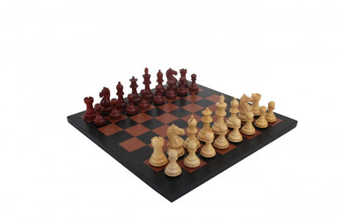 Italfama Mahogany Chess Set with Genuine Leather Board, Weighted Pieces, Italy