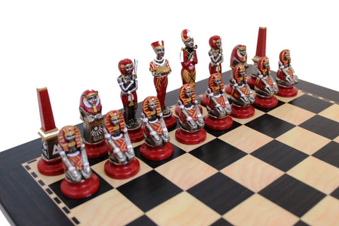 Italfama Egyptian Metal Chess Set, Ebony-Style Wood Board 40x40cm, Handmade