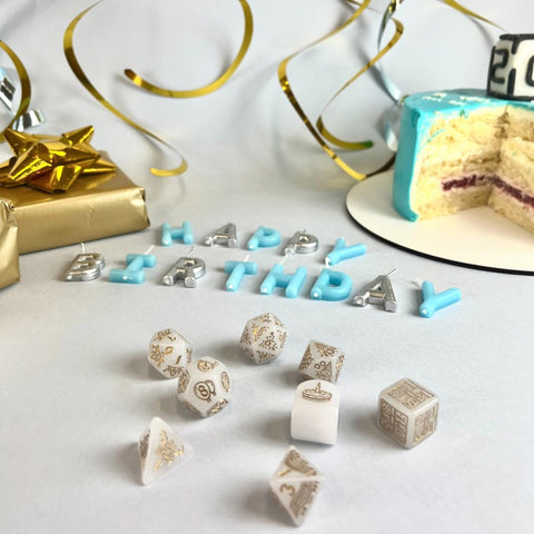 Q-Workshop 20 Years Happy Birthday Dice Set White & Gold Limited Edition S20Y03