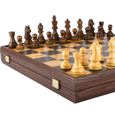 Wooden Chess Set Staunton Chessmen Olive Burl Board 43Cm Manopoulos Skw43B50H