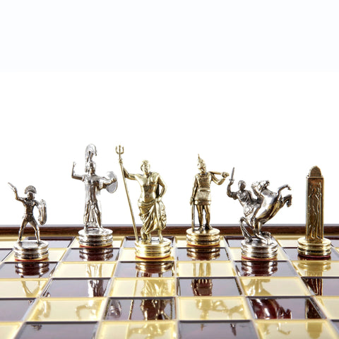 Greek Mythology Metal Chess Set Gold & Silver Chessmen 34cm Manopoulos SK4RED