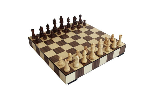 Italfama Walnut & Maple Wooden Chess Set, Handmade Board with Storage, 36cm