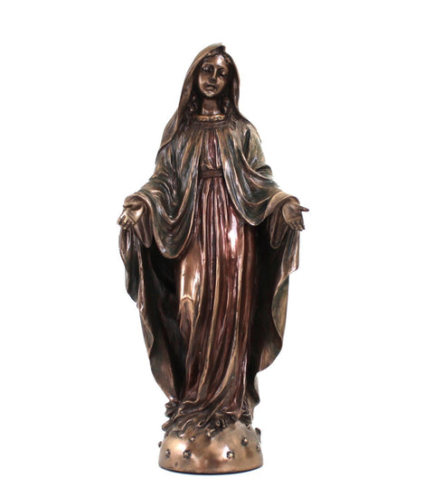 Virgin Mary Catholic Statue Open Arms 20cm Resin Bronze Finish Handmade Italy