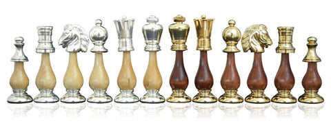Italfama Brass & Wood Chess Pieces, Gold/Silver Plated, King 10cm, Handcrafted