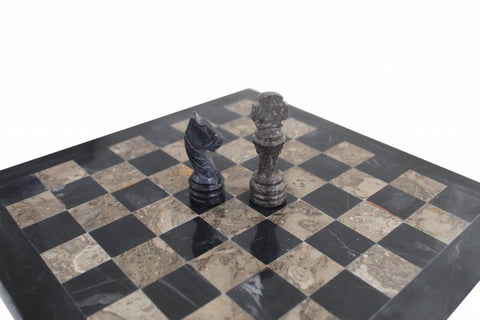 Italfama Italian Marble Chess Set Black & Gray, Leather Case, 30cm Board