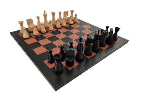 Italfama Wooden Chess Set with Genuine Leather Board, Handmade Italy, 44x44cm