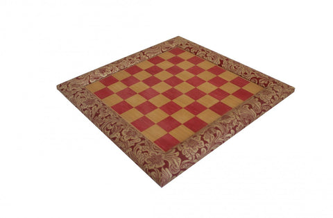 Italfama Handmade Wood & Faux Leather Chess Board, Red Floral, 39cm, Italy