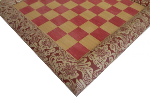Italfama Handmade Wood & Faux Leather Chess Board, Red Floral, 39cm, Italy