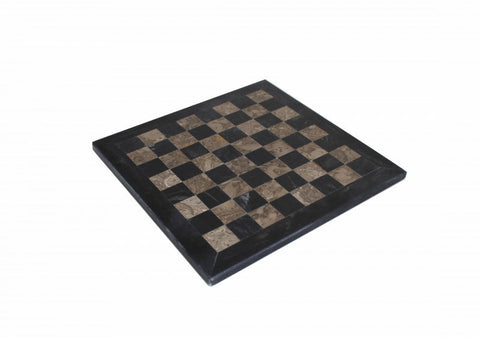 Italfama Italian Marble Chess Set Black & Gray, Leather Case, 30cm Board