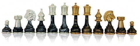 Italfama Persian Brass & Wood Chess Pieces, Gold/Silver Plated, King 9cm