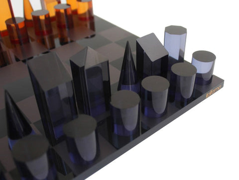 Italfama Acrylic Chess Set, Geometric Pieces, Black/Orange, 30x30cm, Luxury Box
