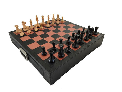 Italfama Italian Chess Set, Leather Board with Drawer, Weighted Wooden Pieces