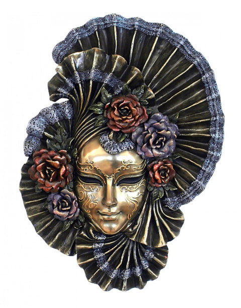 Handcrafted Venetian Peony Mask Wall Decor, Bronze Resin, 21x29 cm, Italfama