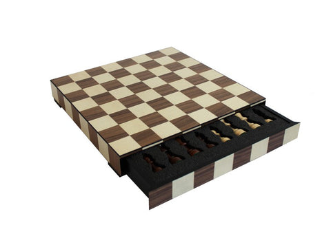 Italfama Walnut & Maple Wooden Chess Set, Handmade Board with Storage, 36cm