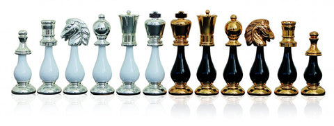 Italfama Brass-Wood Chess Pieces, Gold/Silver Plated, King 10cm, Italy