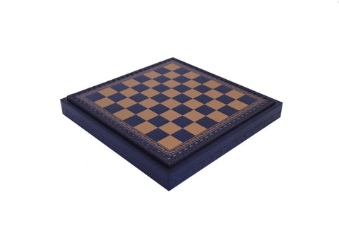 Italfama Gold/Blue Faux Leather Chess Board w/ Storage, 28cm, Made in Italy