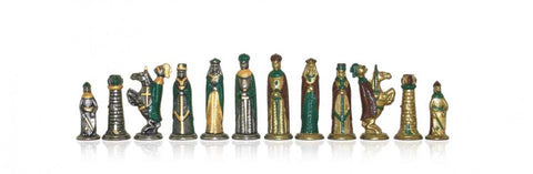 Medieval Metal Hand-Painted Chess Pieces Set, 6cm King - Italfama Italy