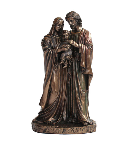Holy Family Statue 16cm Bronze Resin, Handcrafted Catholic Decor, Made in Italy