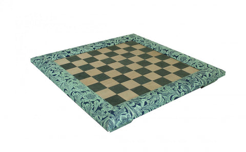 Italfama Green Wood & Faux Leather Chess Board 39cm, 3.5cm Squares Handmade