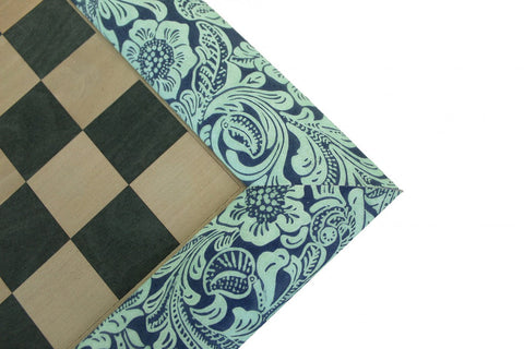 Italfama Green Wood & Faux Leather Chess Board 39cm, 3.5cm Squares Handmade