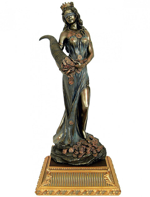 Fortuna Roman Goddess Statue Bronze Finish 72cm with Gold Base Made in Italy