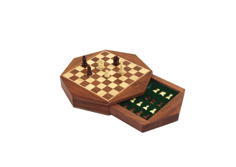 Italfama Handmade Magnetic Travel Chess Set, Round 16cm Board with Drawer