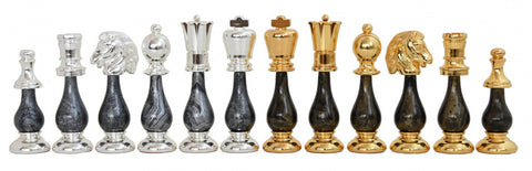Italfama Brass & Wood Chess Pieces, Gold/Silver Plated, King 10cm, Italy