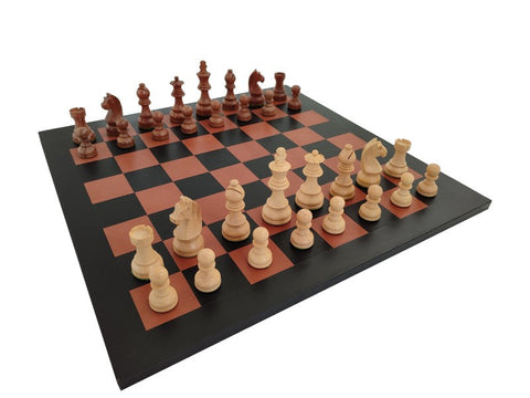 Handmade Acacia Wood Chess Set with Genuine Leather Board 44cm - Italfama