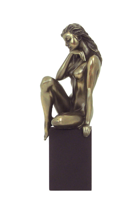 Modern Art Bronze Resin Nude Woman on Black Cube Sculpture, 21cm, Italfama