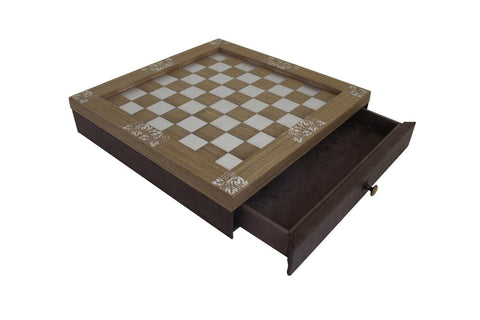 Italfama Handmade Wood/Aluminum Eco Leather Chess Board w/ Drawer 35x35cm