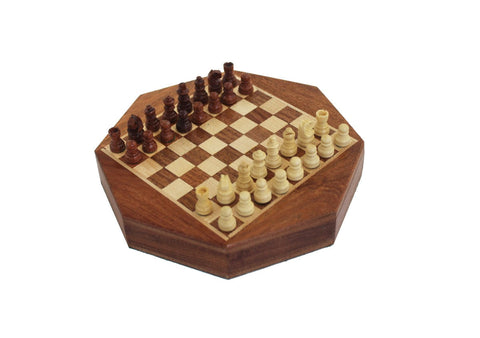 Italfama Handmade Magnetic Travel Chess Set, Round 16cm Board with Drawer