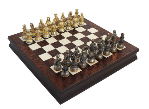 Medieval Pewter Chess Set, Handcrafted Walnut Board with Storage, Italfama