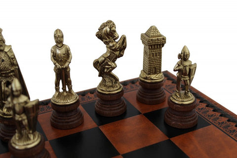 Italfama Mary Stuart Chess, Metal/Wood Gold-Silver, Leather Board, 3-in-1