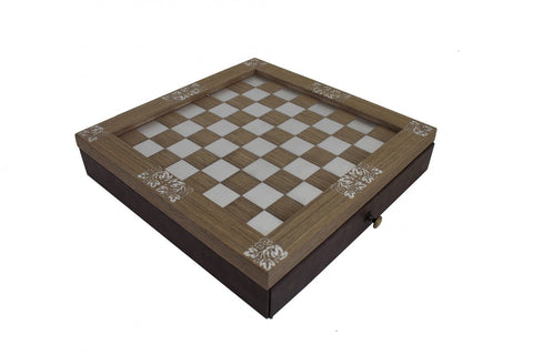 Italfama Handmade Wood/Aluminum Eco Leather Chess Board w/ Drawer 35x35cm